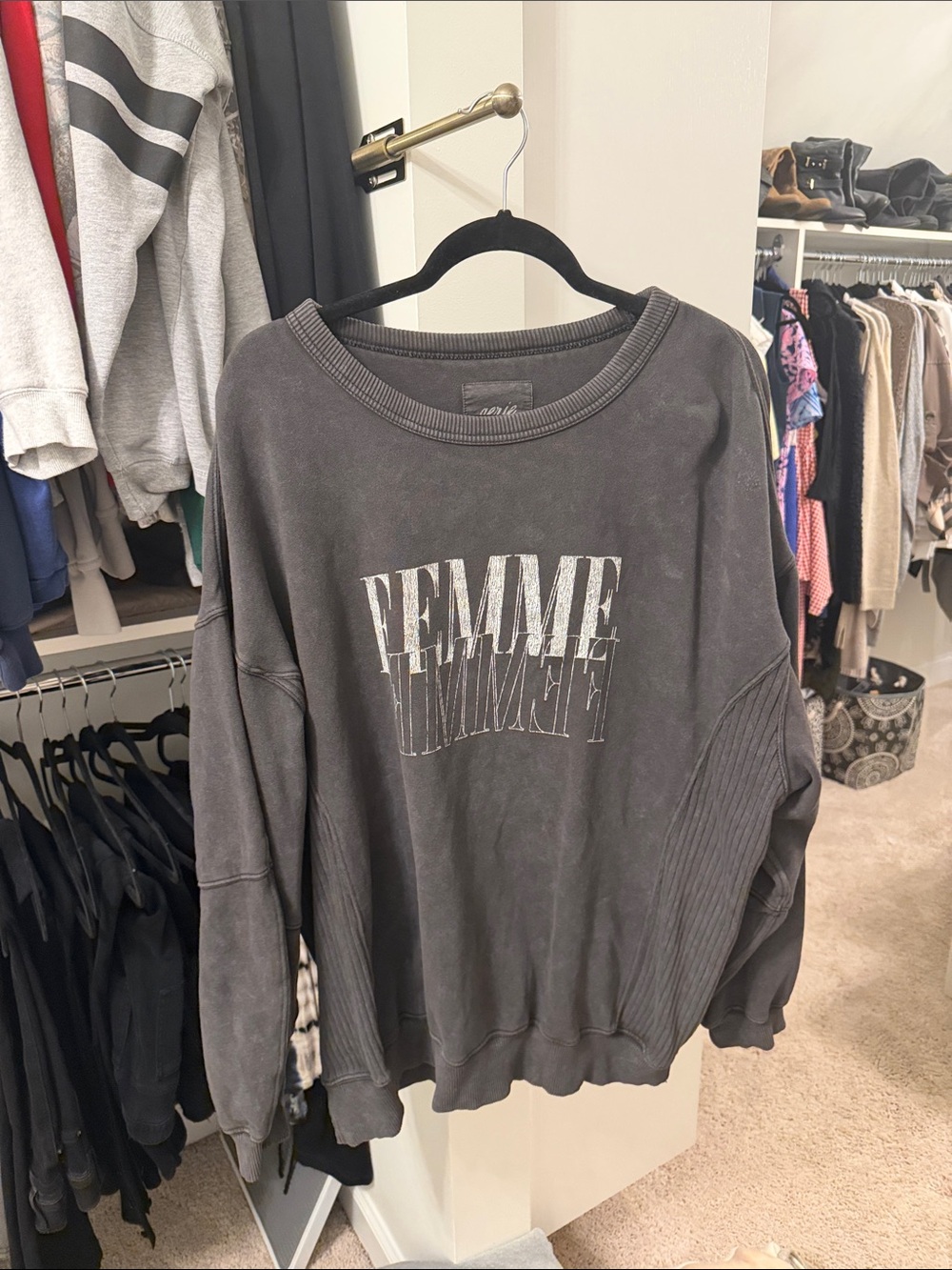 FEMME Oversized Black Graphic Sweatshirt Aerie - Picture 3 of 5
